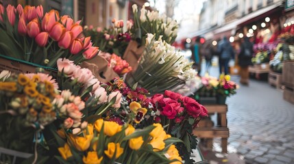 Fototapeta na wymiar Flowers at a street market in Paris, France