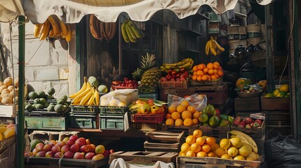 Fruit stall in the street city market - obrazy, fototapety, plakaty