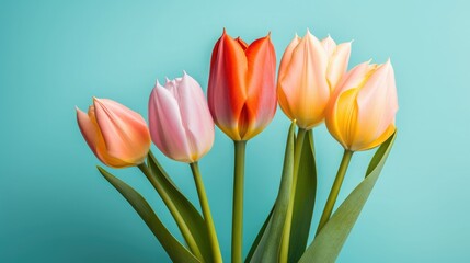 Naklejka premium Photograph tulip flowers on colored background