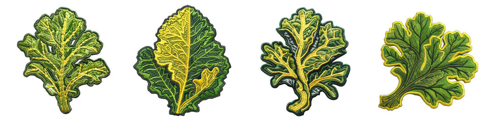 Mustard greens vegetable embroidered patch badge Hyperrealistic Highly Detailed Isolated On Transparent Background Png File