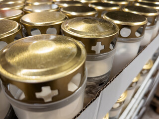 Canned Food Products on Supermarket Shelf