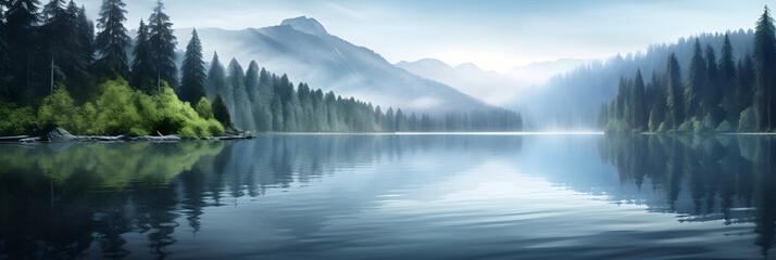 Tranquil Lake: A Peaceful Retreat in the Lap of Untouched Nature - obrazy, fototapety, plakaty