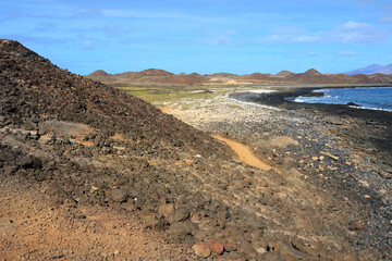 Lanzarote. Volcanic mountains of the small island Lobos