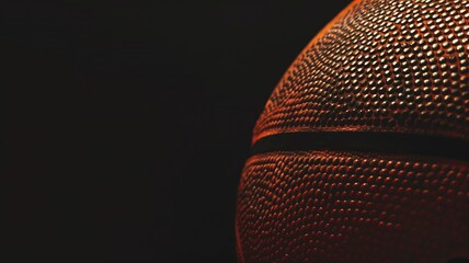 Close-up of a textured basketball on a dark background