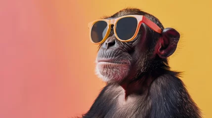 Fototapete Rund Portrait of monkey wearing sunglasses © Chitchanok