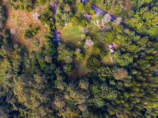 aerial panorama of d'aguilar national park near brisbane in queensland, australia; aerial view of rainforest in the mountains
