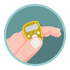 Islamic Tasbih kit - Digital Electronic Tasbih Finger Tally Counter and Tasbeeh Prayer Beads with hand illustration -  flat vector design. Use tally counter calculating your customers calculation.