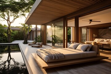 Modern cozy house with pool and parking for sale or rent in luxurious style.