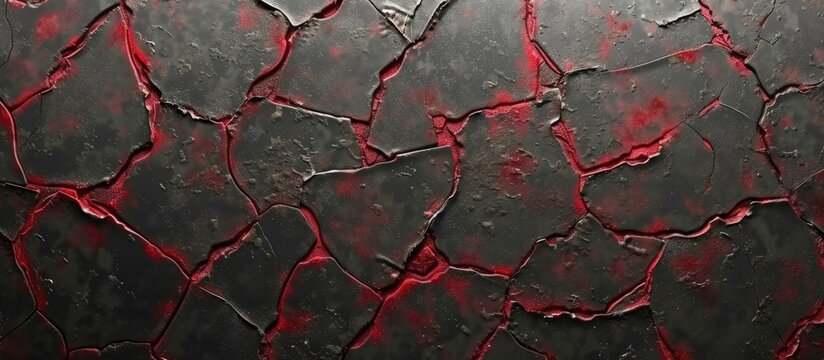 A black and red metal wall with visible cracks and textured scratches running across its surface, creating a rugged and worn appearance. - Powered by Adobe