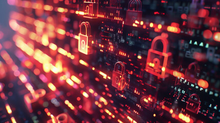 Abstract background of digital security padlocks and encryption protocols. Background for network security, data protection and technology concept.