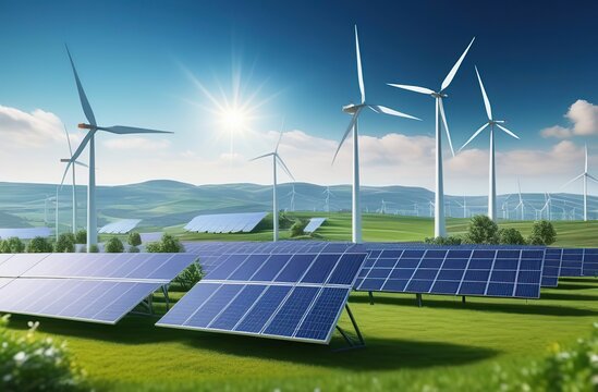 save the green planet concept with windmills and solar plants
