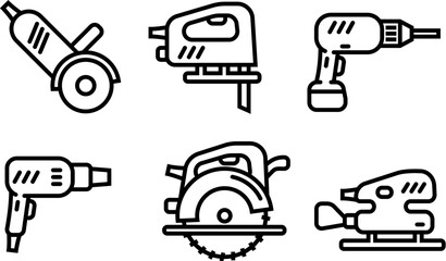 electric power construction tools icon set