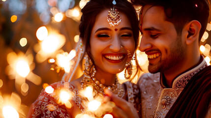 Obraz na płótnie Canvas Indian Couple with Sparklers