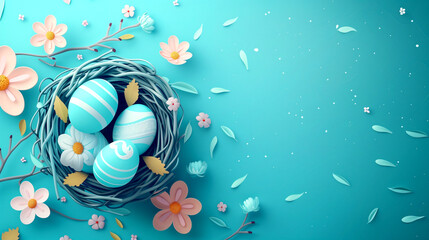 Easter Composition on a Blue Background