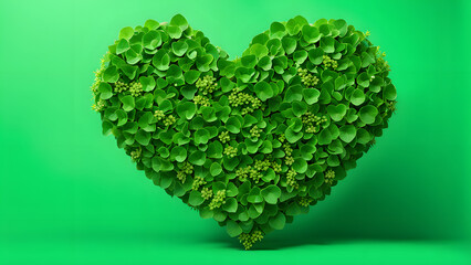 Earth Day Celebration. 3D Green Heart with Leaves, Symbolizing Unity in Protecting Our Planet's Green Ecosystems
