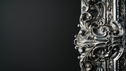Close-up of an ornate silver frame showcasing intricate craftsmanship