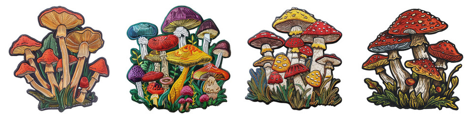 Mushrooms vegetable embroidered patch badge Hyperrealistic Highly Detailed Isolated On Transparent Background Png File