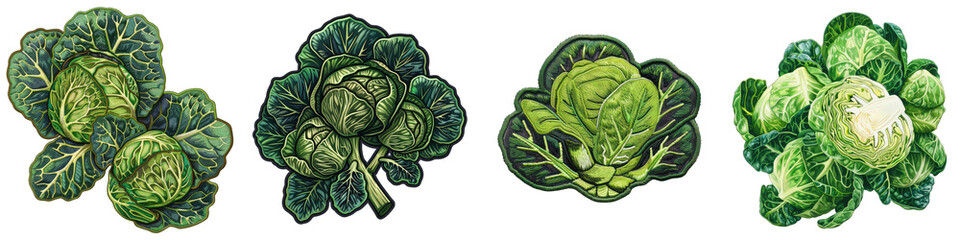 Brussels sprouts vegetable embroidered patch badge Hyperrealistic Highly Detailed Isolated On Transparent Background Png File - obrazy, fototapety, plakaty