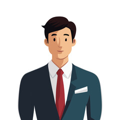 ２０代後半から３０代の青年上半身微笑むビジネスマンアイコン風イラスト