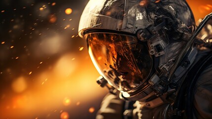 Astronaut in space helmet against the background of the night sky.