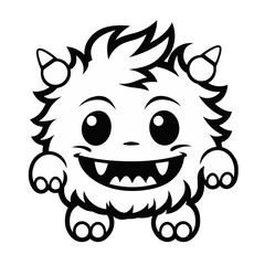 cute monster fluffy cartoon black and white vector illustration isolated transparent background logo, cut out or cutout t-shirt print design, poster, baby products, packaging design