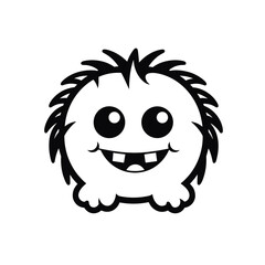 cute monster fluffy cartoon black and white vector illustration isolated transparent background logo, cut out or cutout t-shirt print design, poster, baby products, packaging design