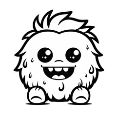 cute monster fluffy cartoon black and white vector illustration isolated transparent background logo, cut out or cutout t-shirt print design, poster, baby products, packaging design