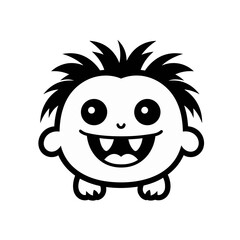 cute monster fluffy cartoon black and white vector illustration isolated transparent background logo, cut out or cutout t-shirt print design, poster, baby products, packaging design