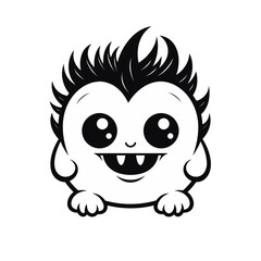 cute monster fluffy cartoon black and white vector illustration isolated transparent background logo, cut out or cutout t-shirt print design, poster, baby products, packaging design
