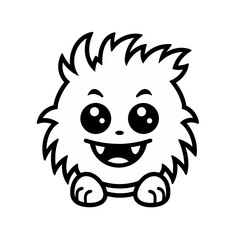 cute monster fluffy cartoon black and white vector illustration isolated transparent background logo, cut out or cutout t-shirt print design, poster, baby products, packaging design