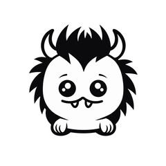 cute monster fluffy cartoon black and white vector illustration isolated transparent background logo, cut out or cutout t-shirt print design, poster, baby products, packaging design