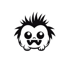  cute monster fluffy cartoon black and white vector illustration isolated transparent background logo, cut out or cutout t-shirt print design, poster, baby products, packaging design