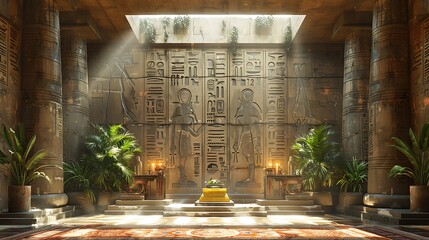 a wall of temple with symbols ancient egyptian - obrazy, fototapety, plakaty