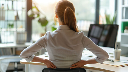 Back Pain Bad Posture Woman Sitting In Office, - obrazy, fototapety, plakaty
