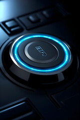 Futuristic Illuminated Start Button Set Against A Sleek Dark Surface Implies Start Of An Innovation