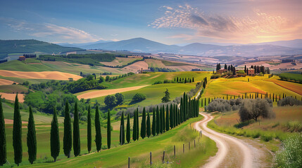 Toscane landscape Italy at sunset