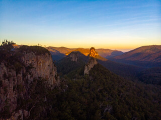 aerial panorama of mountains in main range national park, queensland, australia; famous rocky...
