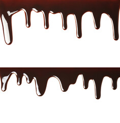 Tasty melted milk chocolate pouring down on white background, collage