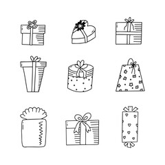 Gift box doodle line vector illustration