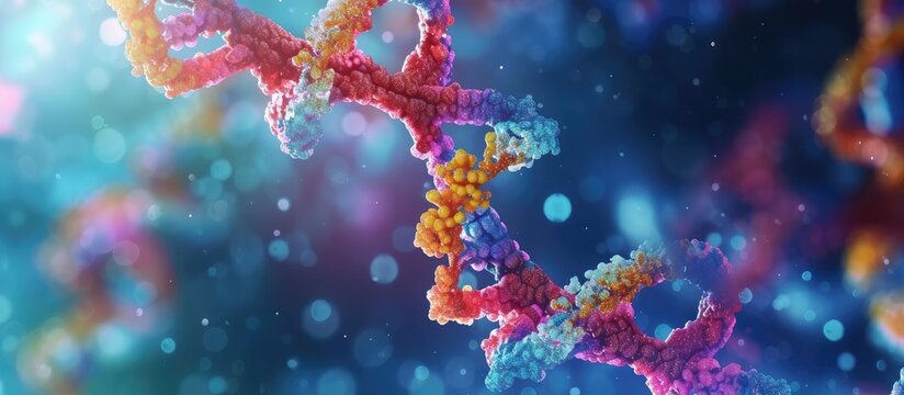This close-up view shows a detailed and colorful model of a human cell, highlighting the various components and structures present. The model accurately represents the intricate nature of a cells