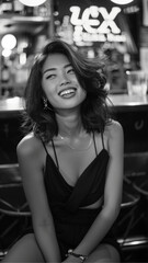 Fototapeta na wymiar beautiful Japanese woman, model, smiling,bar