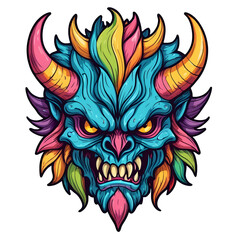 devil demon beast head design. for sticker, mask, etc. colorful concept