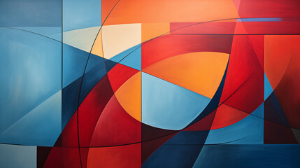 Fototapeta premium Vibrant colors of geometric shapes and overlapping forms, this abstract watercolor painting invites the viewer to explore its complex arrangement and discover new depths of expression.