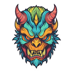 devil demon beast head design. for sticker, mask, etc. colorful concept