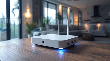 Indoor High Speed Internet Router. Modern Wi-Fi Router - obrazy, fototapety, plakaty