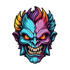 devil demon beast head design. for sticker, mask, etc. colorful concept
