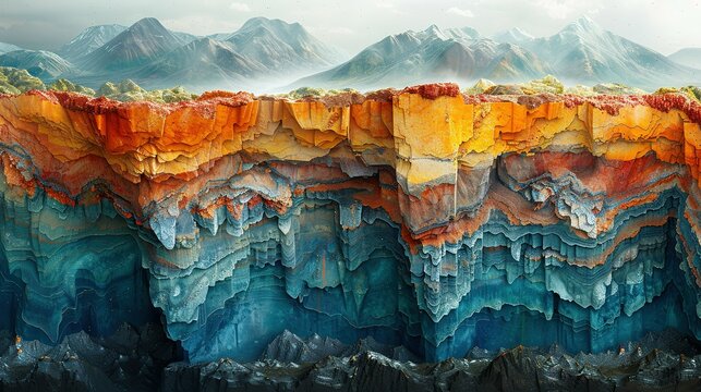 Cross-section of the Earth's crust with mineral deposits