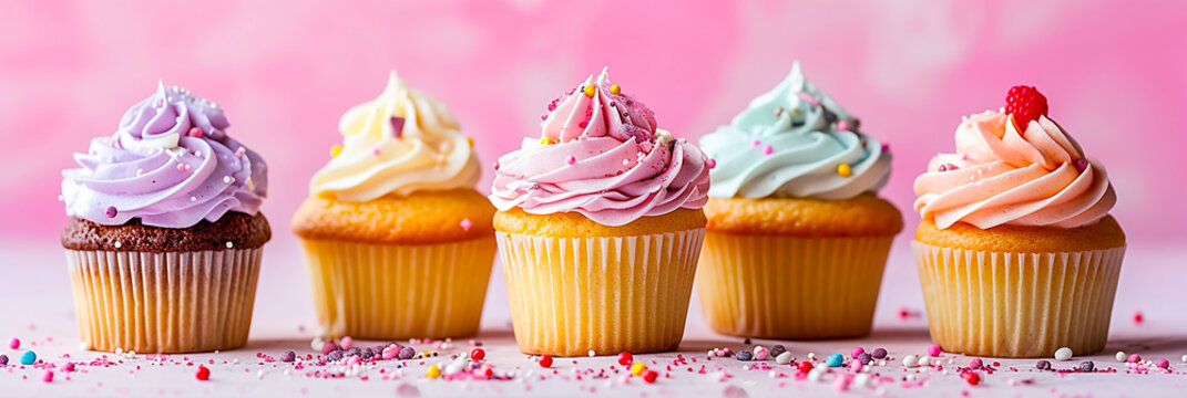 Cute and delicious cupcakes closeup image