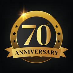 70th golden anniversary logo,with Laurel Wreath and gold ribbon Vector Illustration