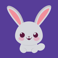 a rabbit logo, the smallest flat vector logo,, with no realistic photo details, vector illustration kawaii